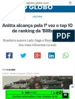 Anitta Alcança Pela 1 Vez o Top 10 de Ranking Da 'Billboard'