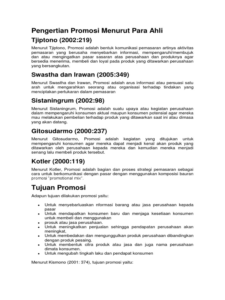 Pengertian Promosi Menurut Para Ahli Pdf