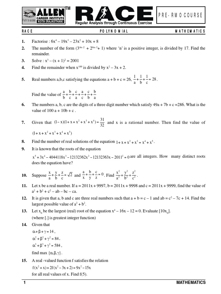 Polynomial | PDF | Numbers | Equations