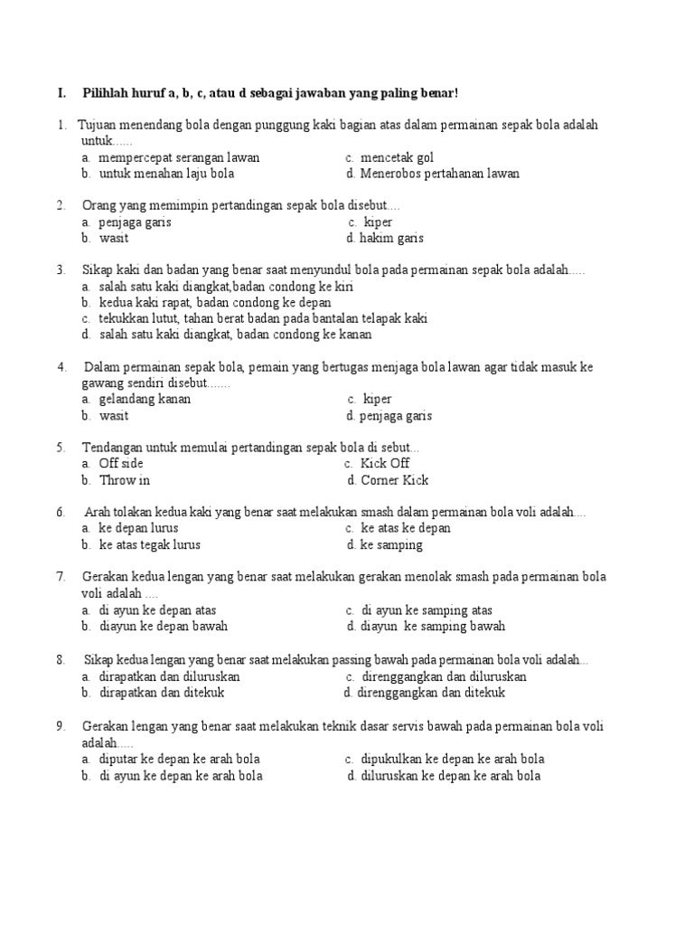 Soal Latihan Pjok Kelas 8