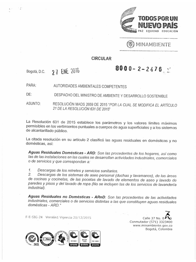 Circular 8000-2-2476 de 2016 | PDF
