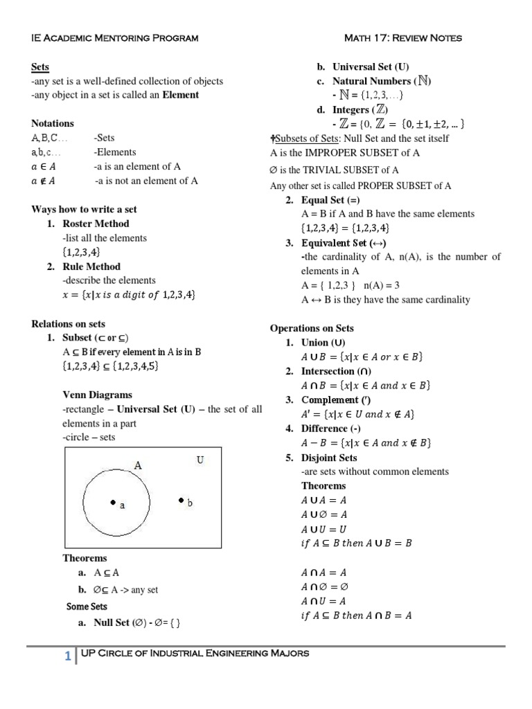 Math17handouts Upciem Pdf Pdf Set Mathematics Polynomial