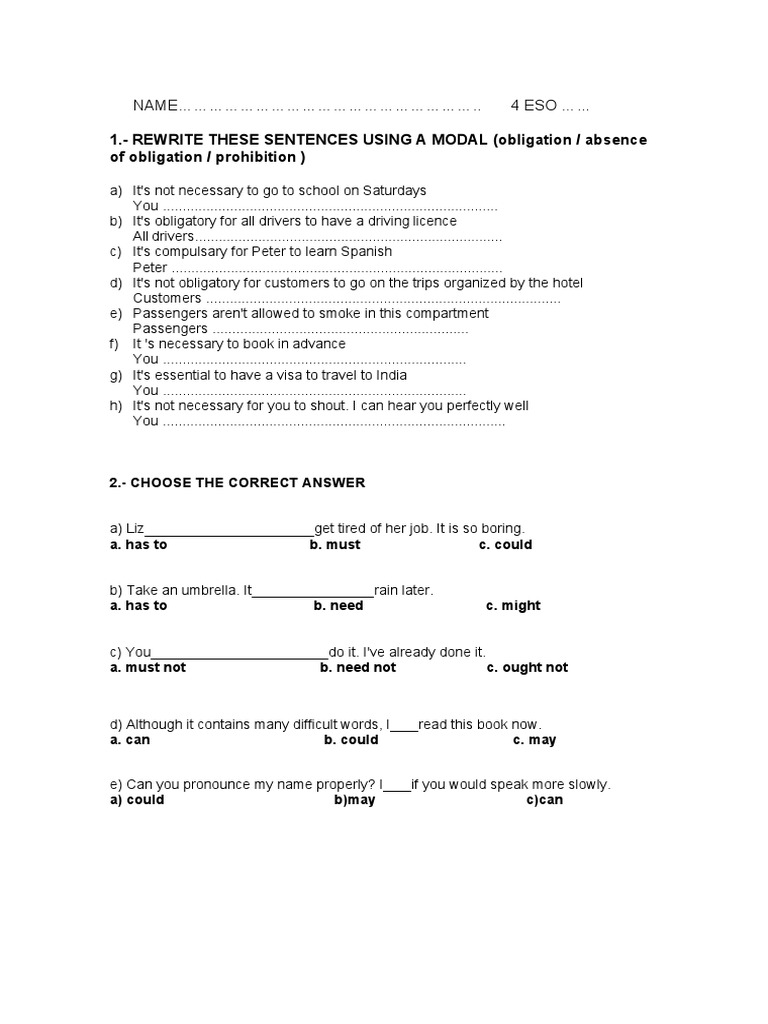 WeeK 2-1 MODALS Obligation, No Obligation, Permission | PDF