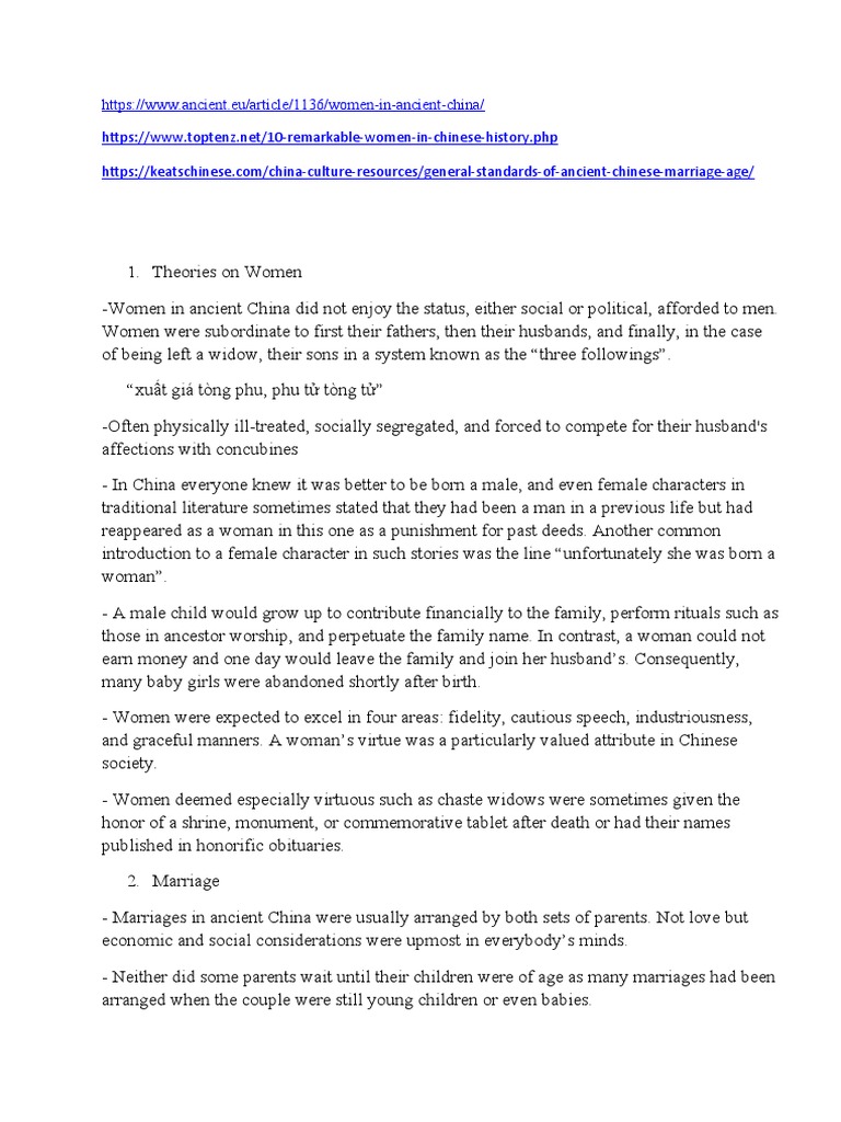 Women In Accient China Docx China International Politics
