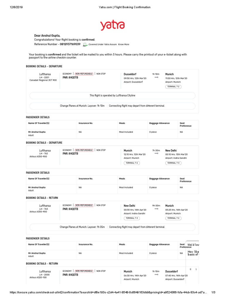 Flight booking confirmation pdf service industries aviation