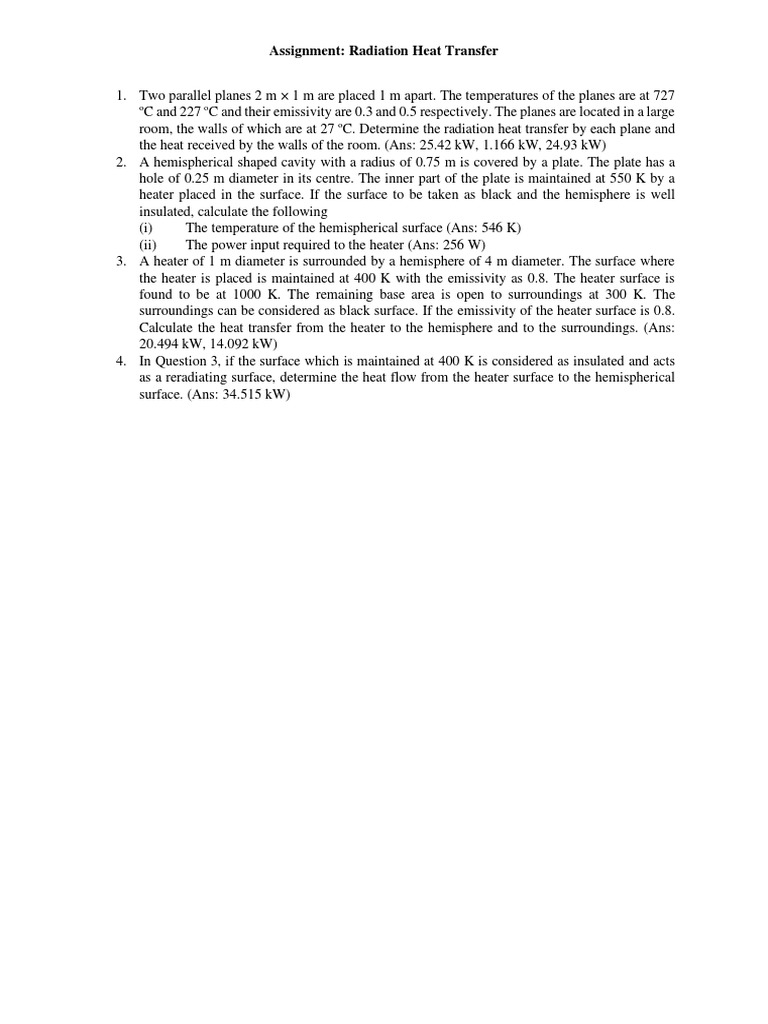 Radiation Heat Transfer Calculations | PDF