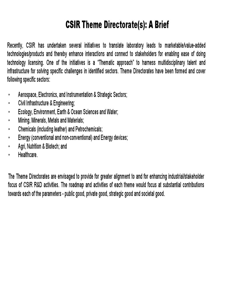 CSIR Theme Directorates Overview | PDF | Mining | Science