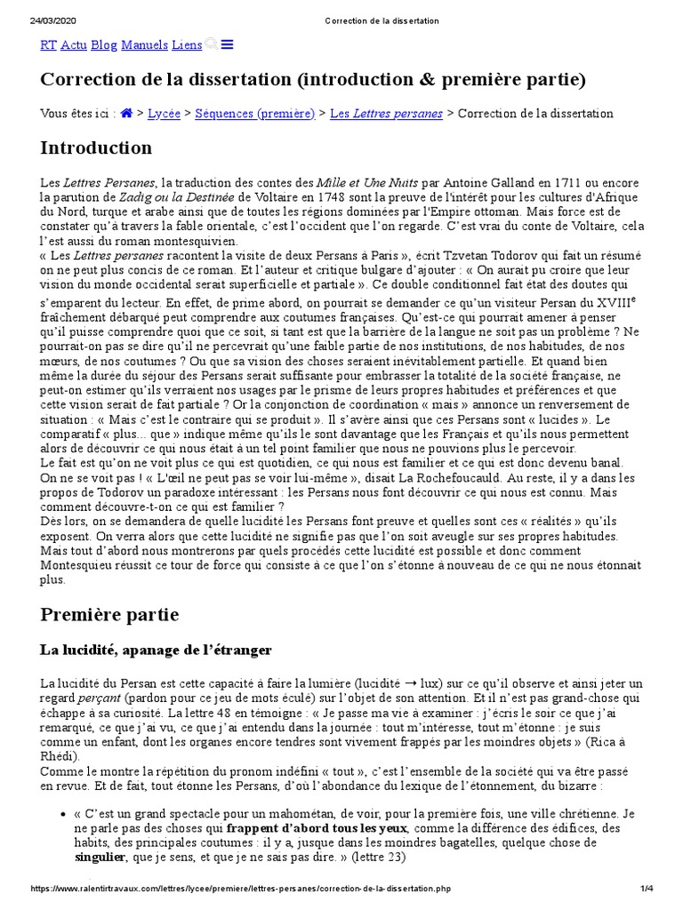Correction De La Dissertation Lettres Persannes Pdf Montesquieu Michel De Montaigne