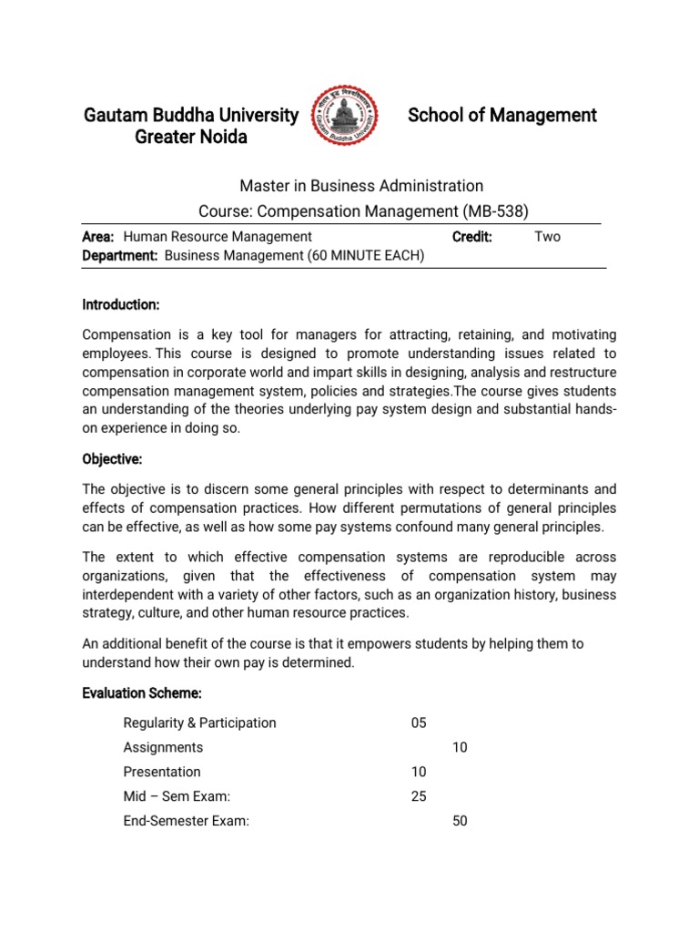 MB-538 Compensation - Management - Course - Outline | PDF | Nature