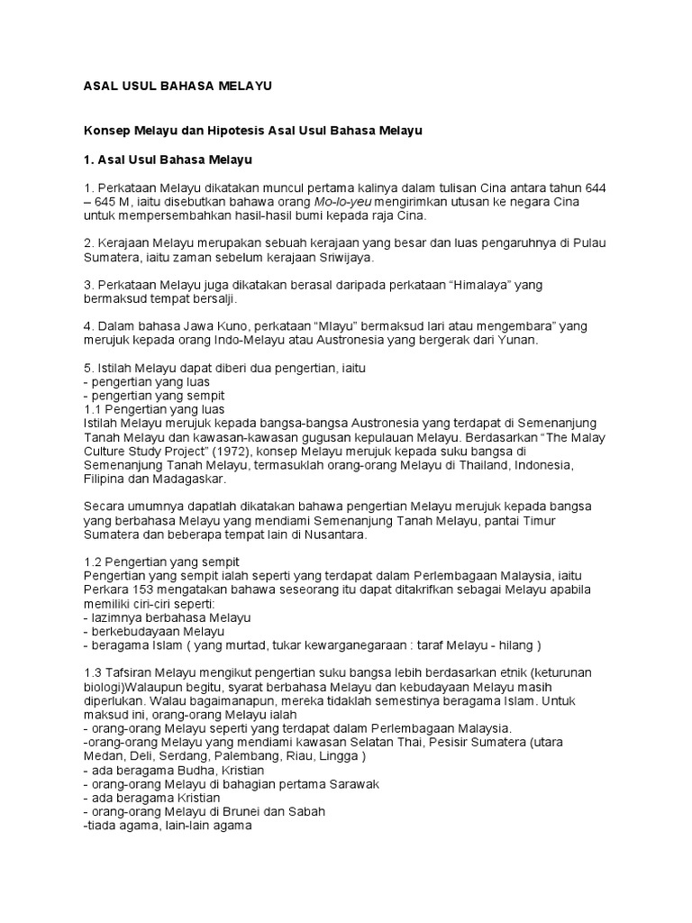 Asal Usul Bahasa Melayu  PDF