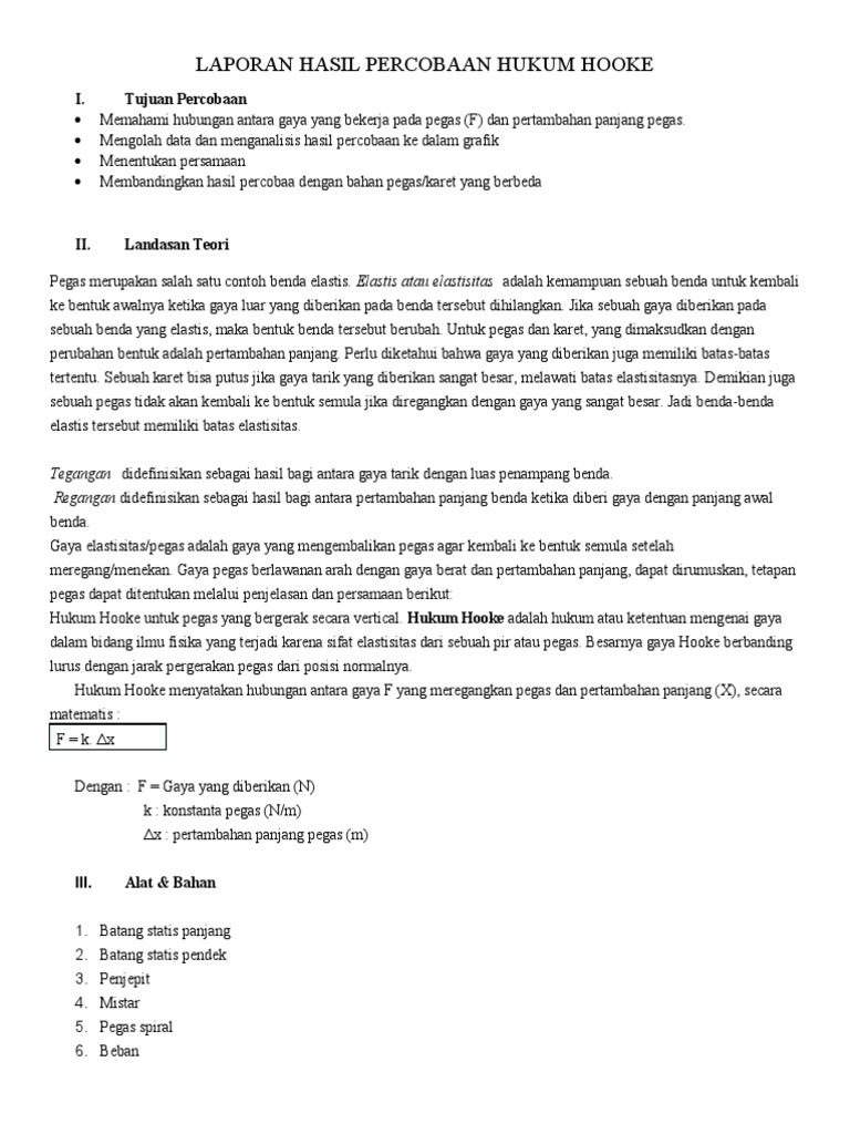 Laporan Hasil Percobaan Hukum Hooke | PDF | Sains & Matematika