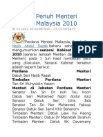 Senarai Penuh Menteri Kabinet Malaysia 2010: Datuk Seri Najib Abdul Razak