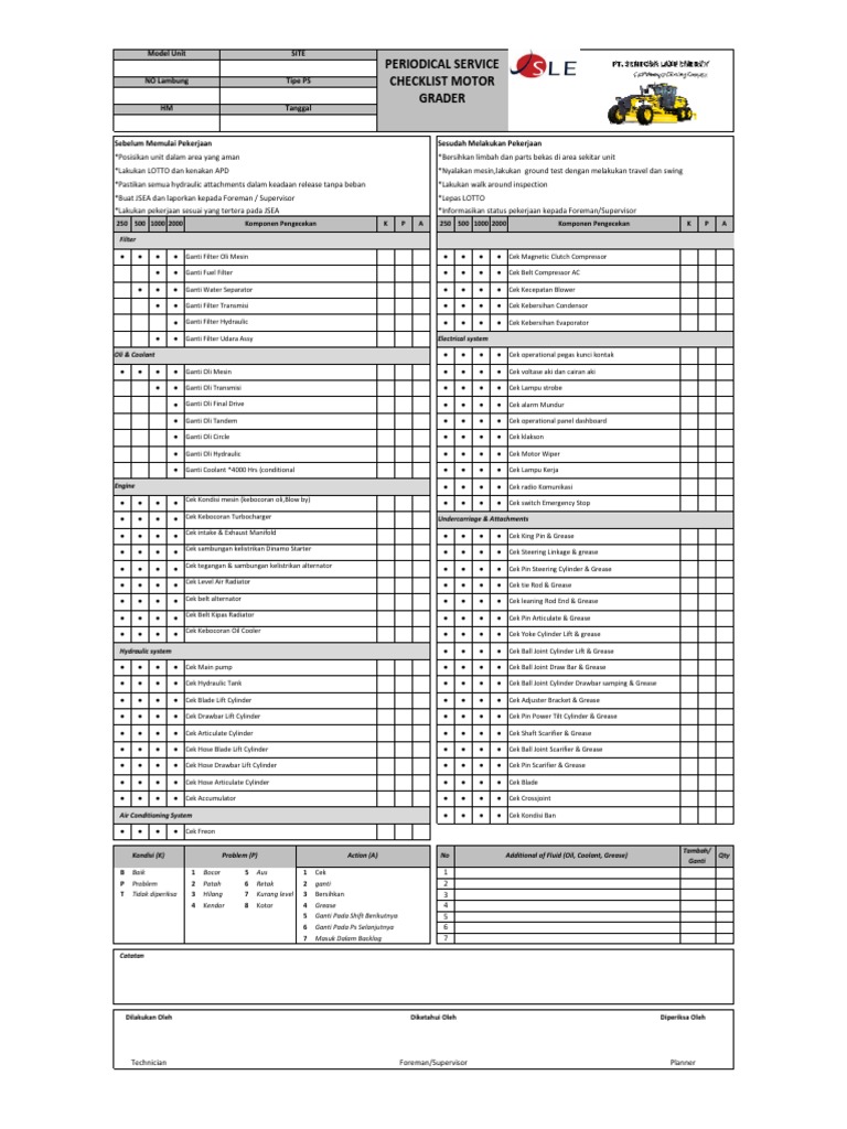 PS Checklist Motor Grader | Download Free PDF | Internal Combustion ...