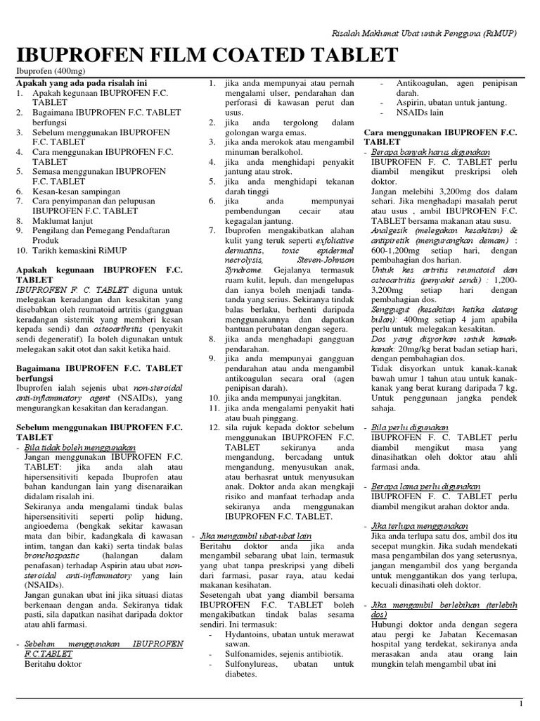 Ibuprofen FilmCoated Tablet Ibuprofen YSP INDUSTRIES M SDN BHD