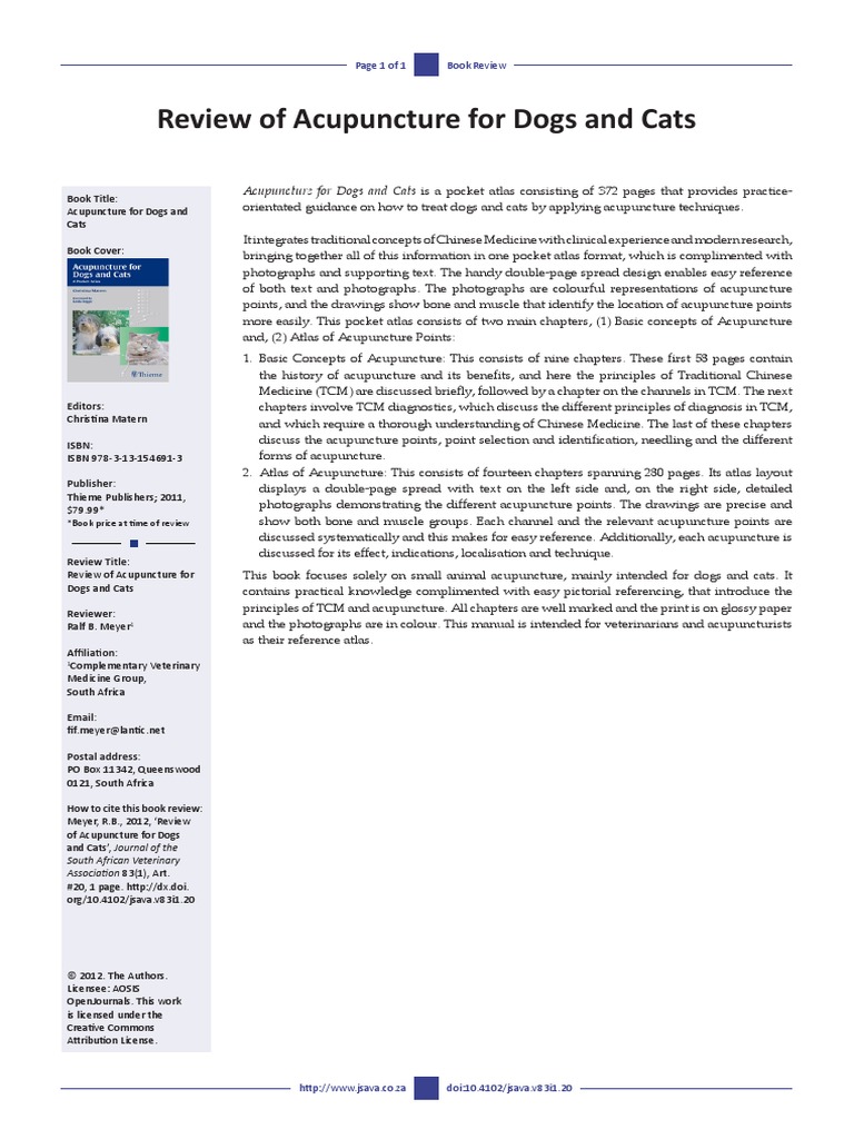 Review of Acupuncture For Dogs and Cats PDF Acupuncture
