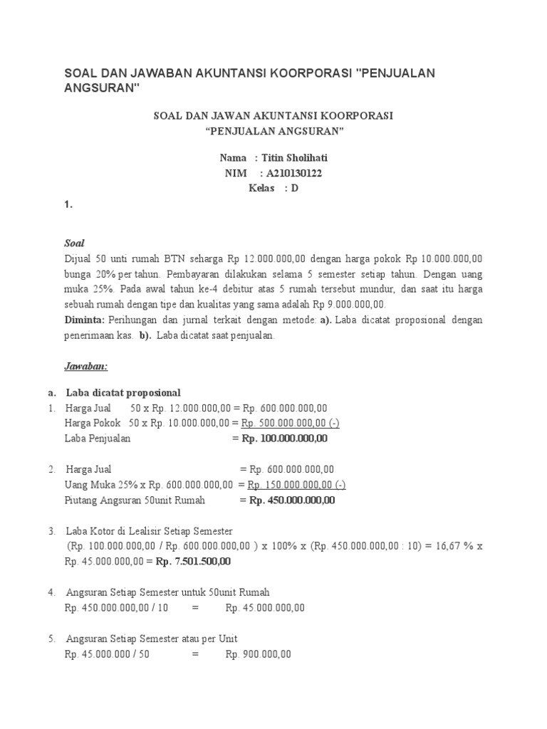 Contoh Soal Dan Jawaban Penjualan Angsuran Rismax