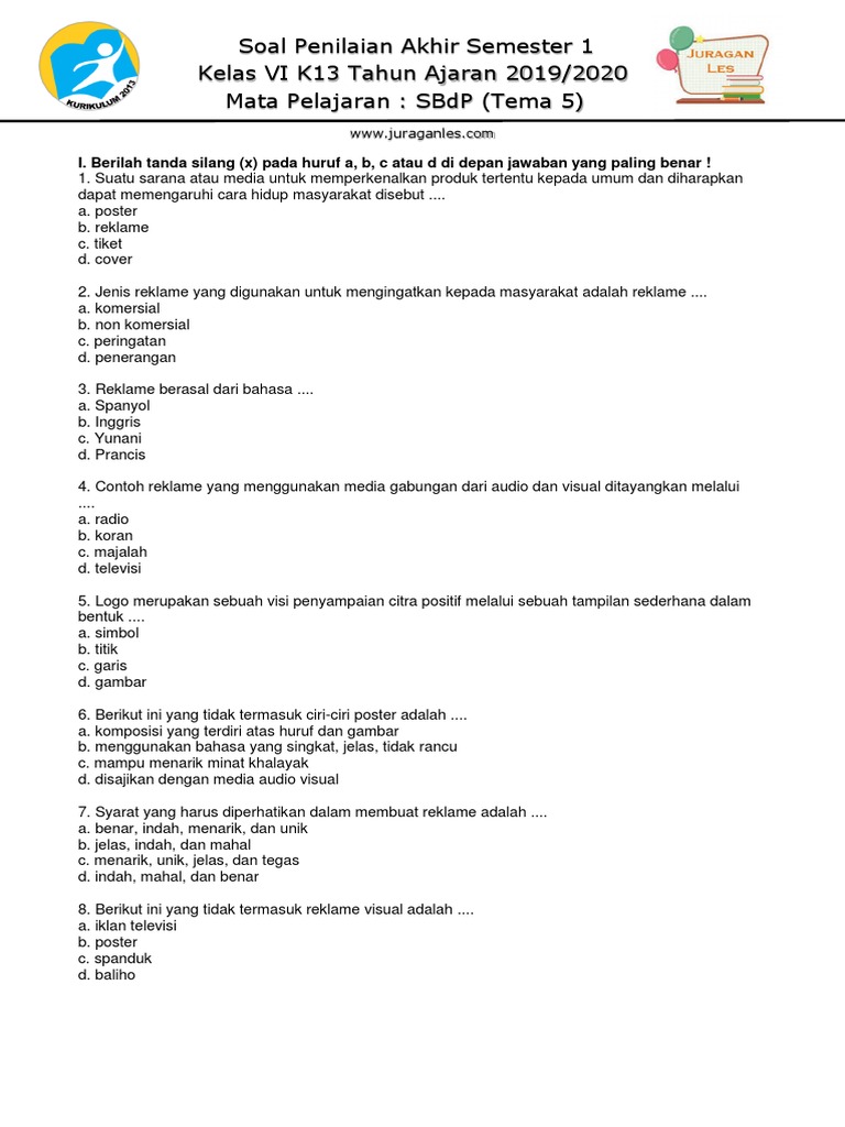 Soal Tematik Kelas 6 Tema 5 Sbdp Pdf