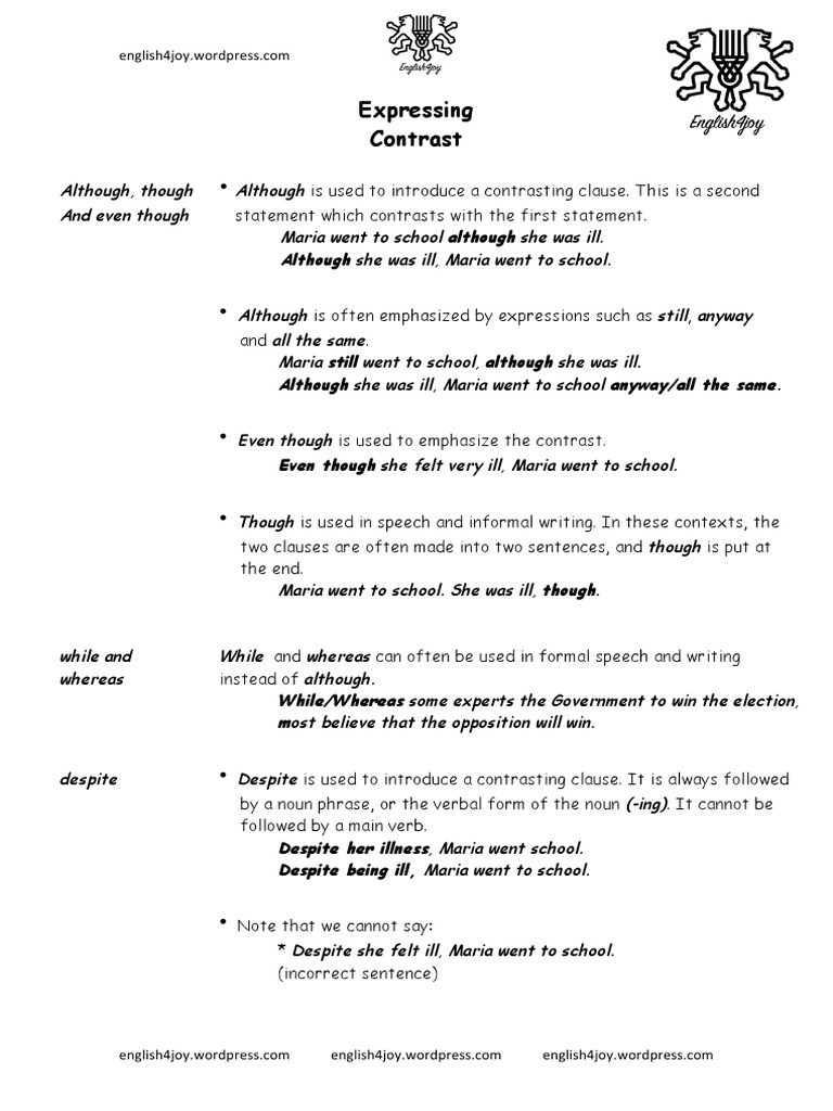 Contrast Expressions in English | PDF | Verb | Clause