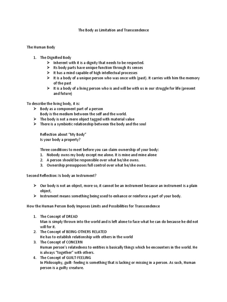 The Body As Limitation and Transcendence | PDF | Concept | Conscience