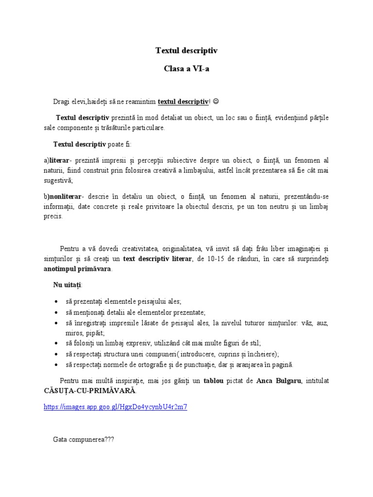 Textul Descriptiv VI | PDF
