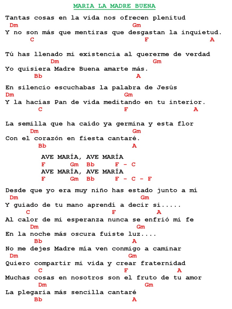 María, la Madre Buena: Letra y Acordes | PDF