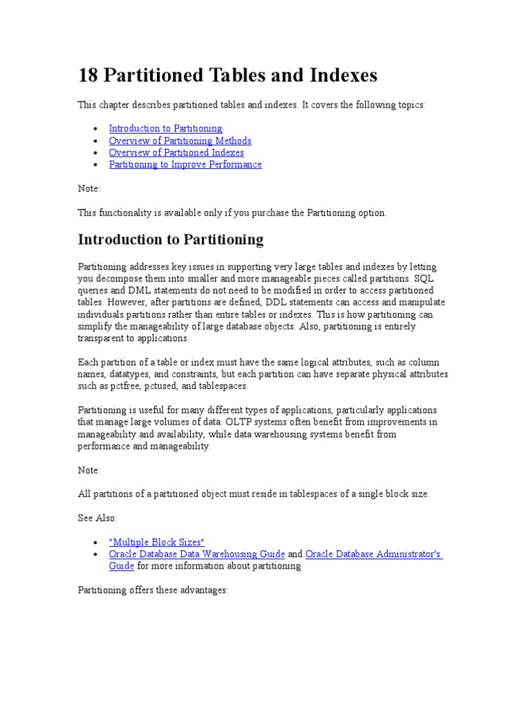 18 Partitioned Tables and Indexes: Introduction To Partitioning ...