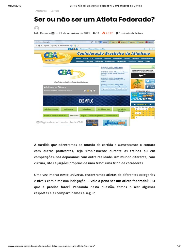 Vantagens de Ser um Atleta Federado | PDF | Atletismo (esporte) | Esportes
