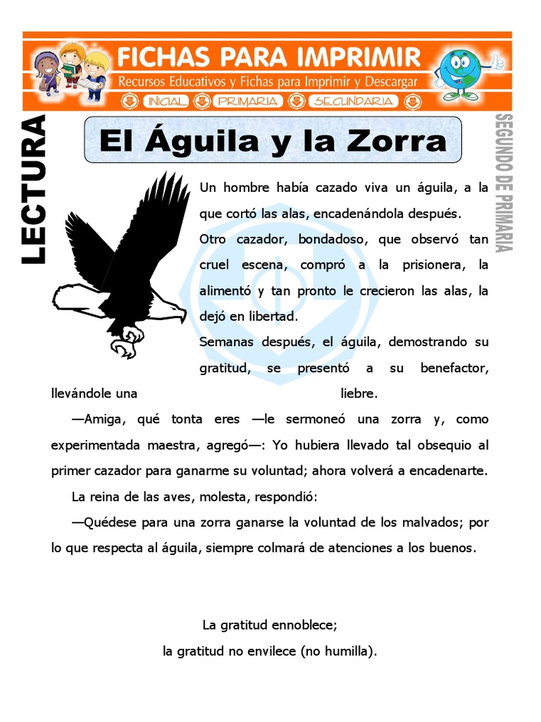 Ficha de El Aguila y La Zorra para Segundo de Primaria | PDF