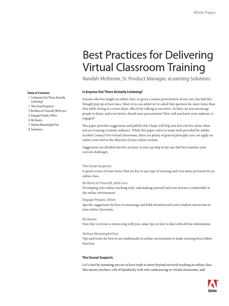 Adobe's White Paper On Delivering Virtual Training | PDF | Classroom ...