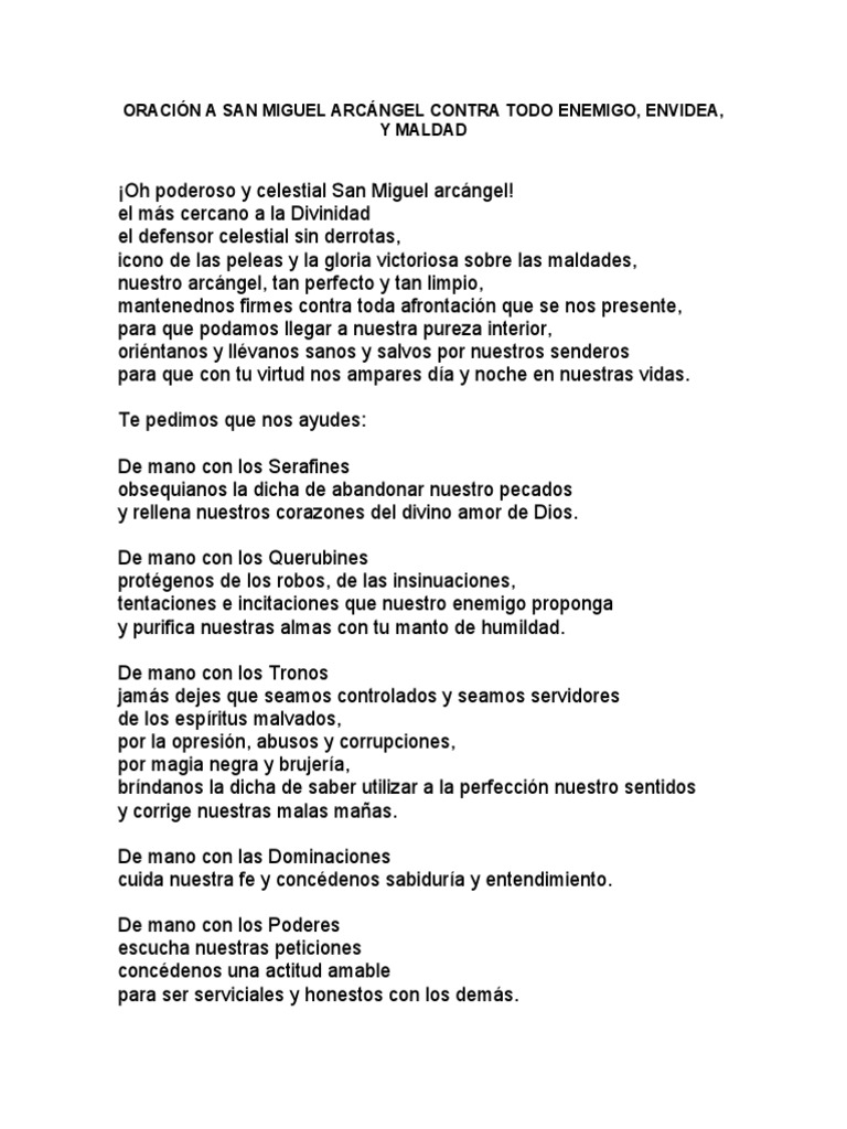 Oración a San Miguel Arcángel contra enemigos | PDF