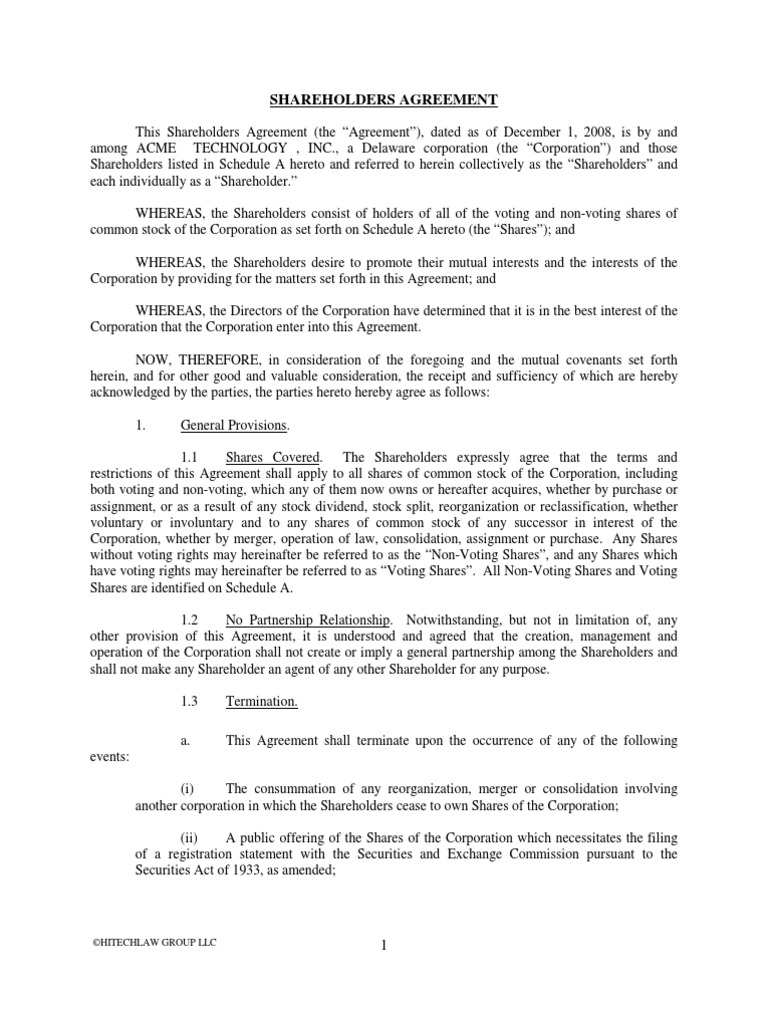 Form+Shareholder+Agreement Stocks Securities (Finance)