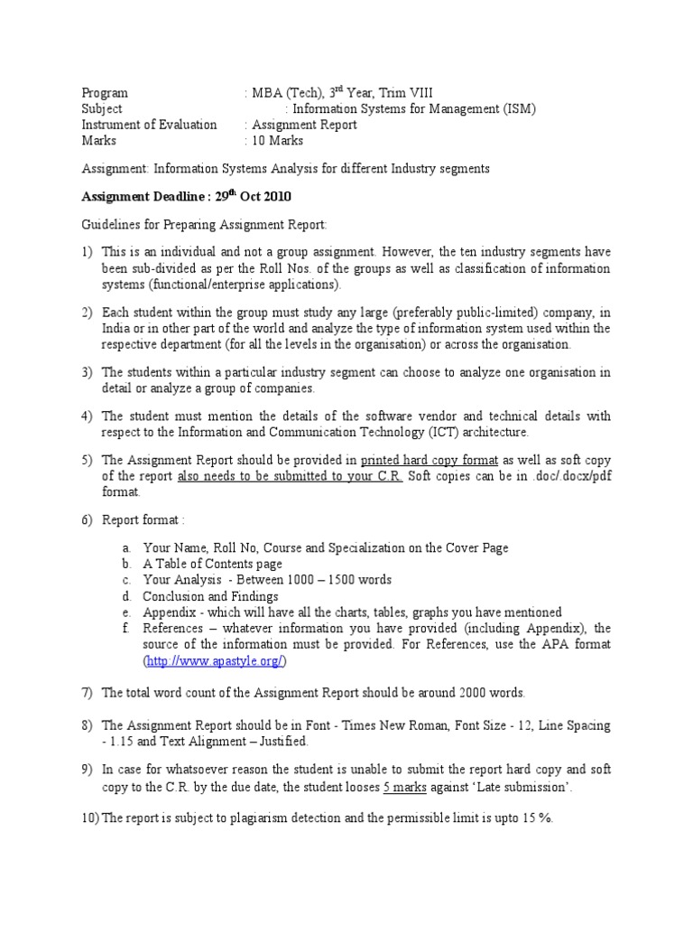 MBA ISM Assignment Guidelines 2023 | PDF