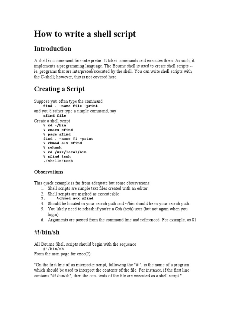 How To Write A Shell Script | PDF | Command Line Interface | Operating ...