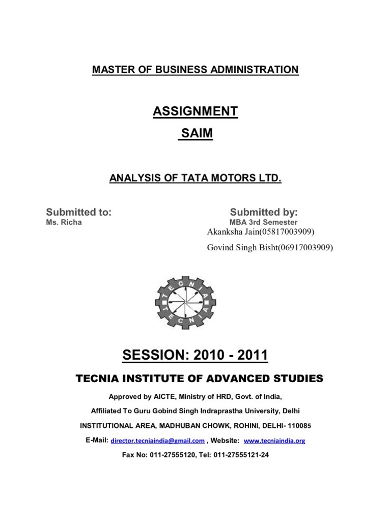 Assignment Saim (Tata Motors) | PDF | Business