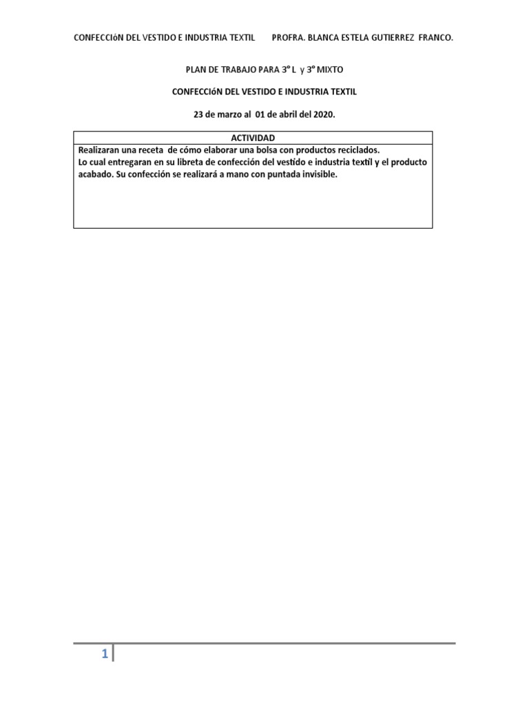 Plan de 3° L Industria Del Vestido | PDF