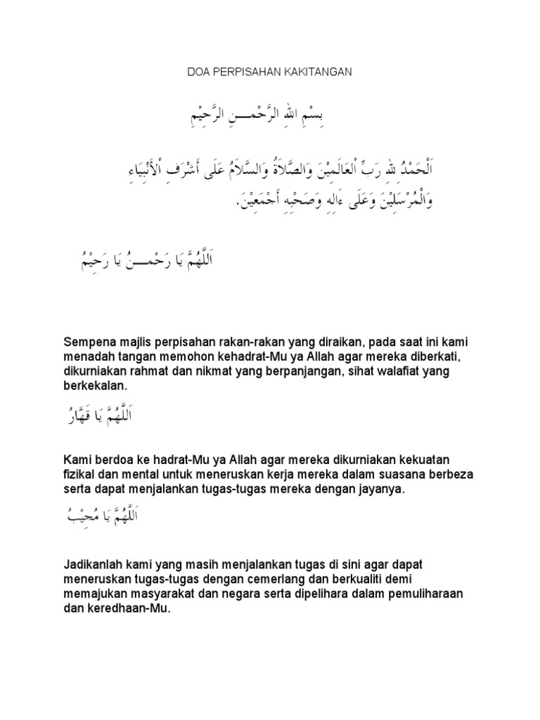 DOA PERPISAHAN KAKITANGAN