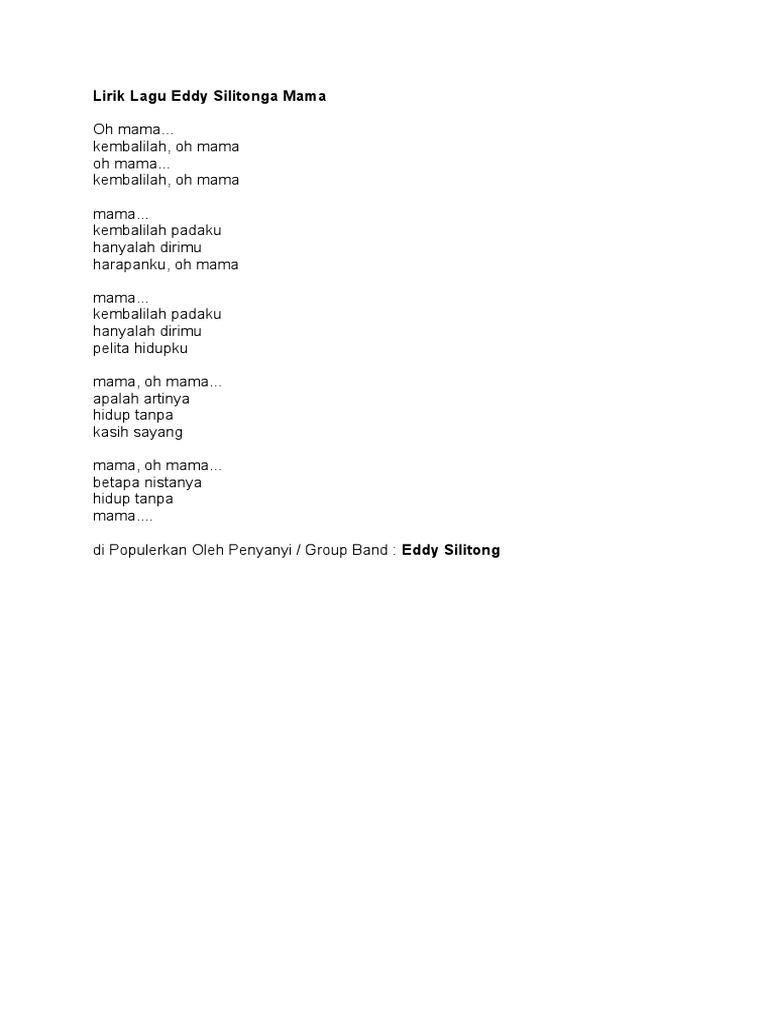 Lirik Lagu Eddy Silitonga Mama