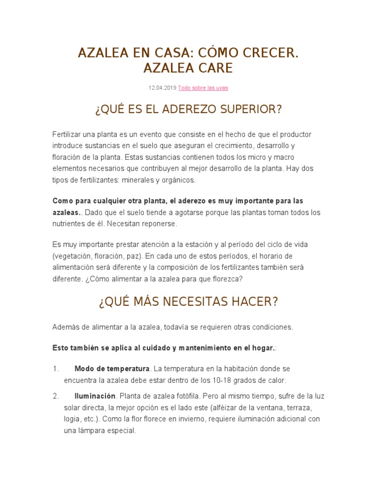 Azalea en Casa | PDF | Fertilizante | Suelo
