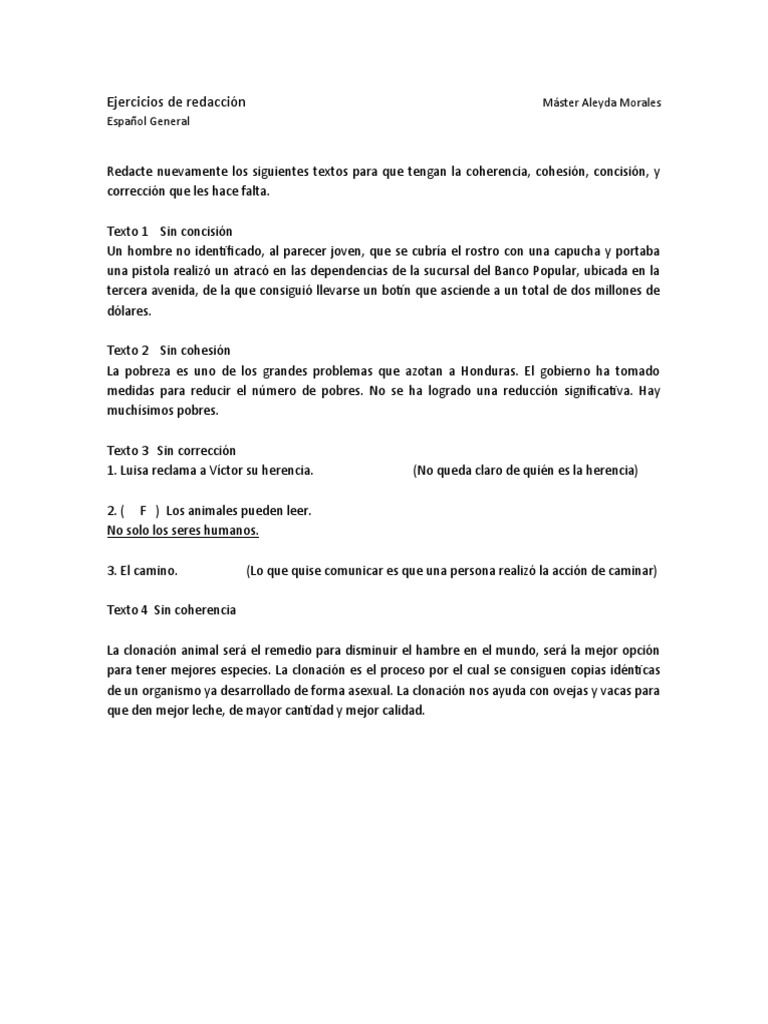 Ejercicios de Redacción y Corrección | PDF