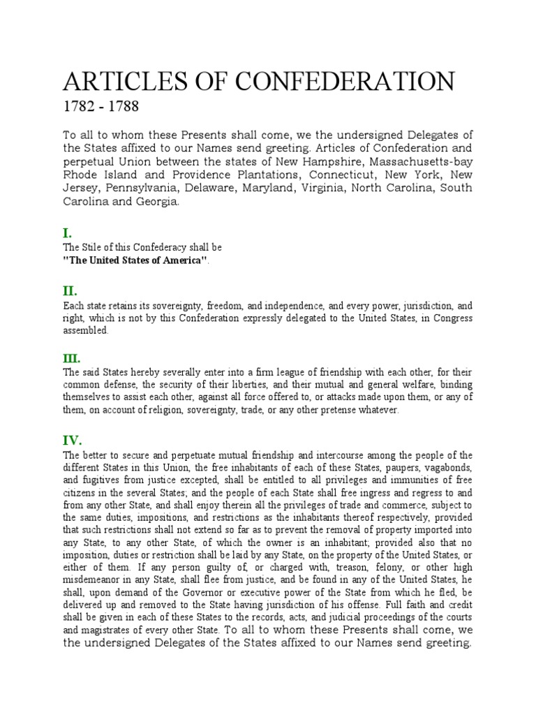 Articles of Confederation Overview | PDF | U.S. State | American Government