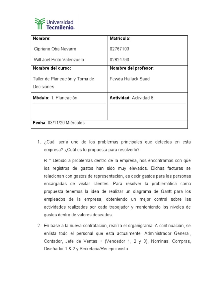 Actividad 8 Taller de Planeación | PDF | Crecimiento personal y ...