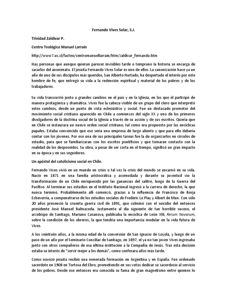 Fernando Vives Solar Biografía Breve PDF Sociedad de jesus