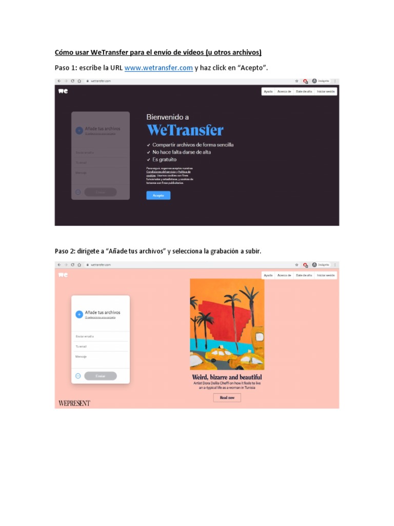 Cómo enviar vídeos por WeTransfer | PDF