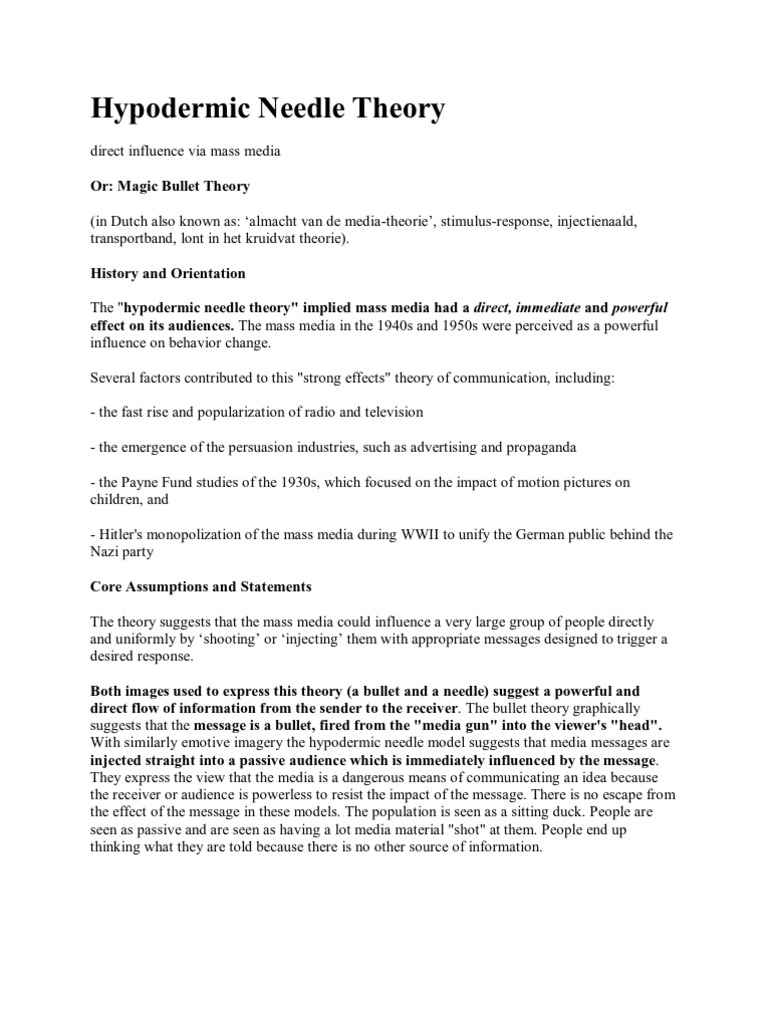Hypodermic Needle Theory PDF Psychological Concepts Psychology