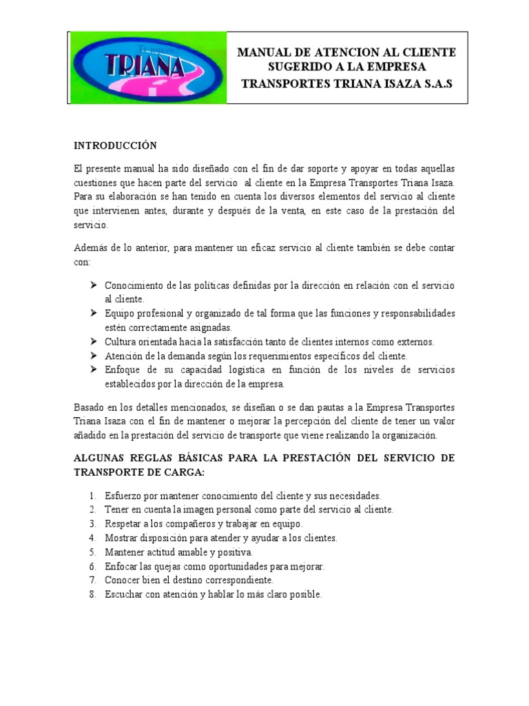 Manual de Atención al Cliente para Transporte | PDF | Servicio al ...