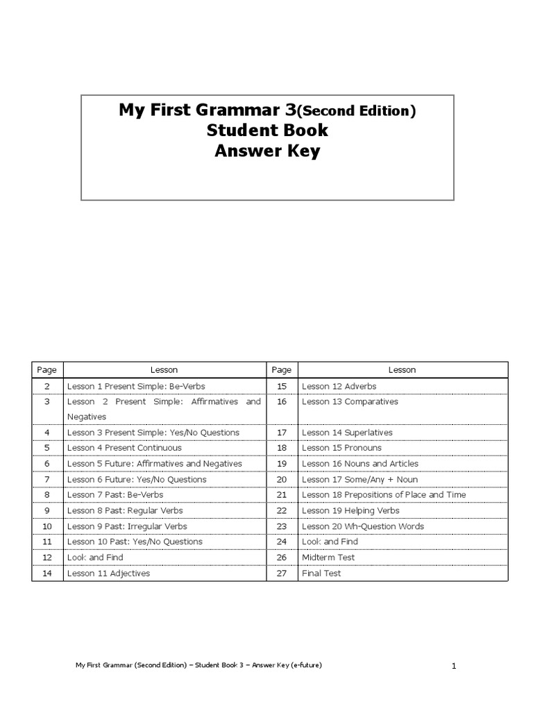 My First Grammar - 2nd Edition - SB3 - Answerkey | PDF