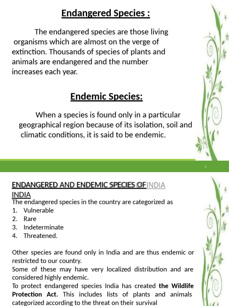 Endangered and Endemic Species in India | PDF | Endangered Species ...