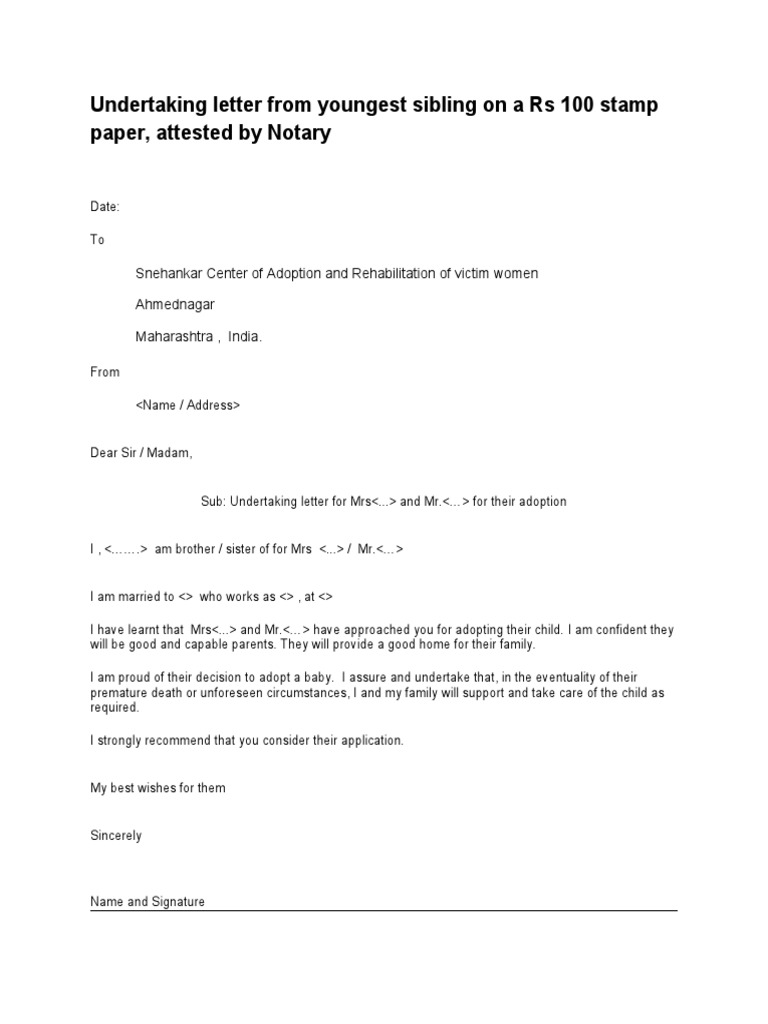 Undertaking Letter for Adoption Support | PDF
