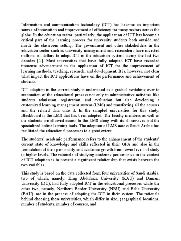 Information and Communication Technology Research Paper PDF