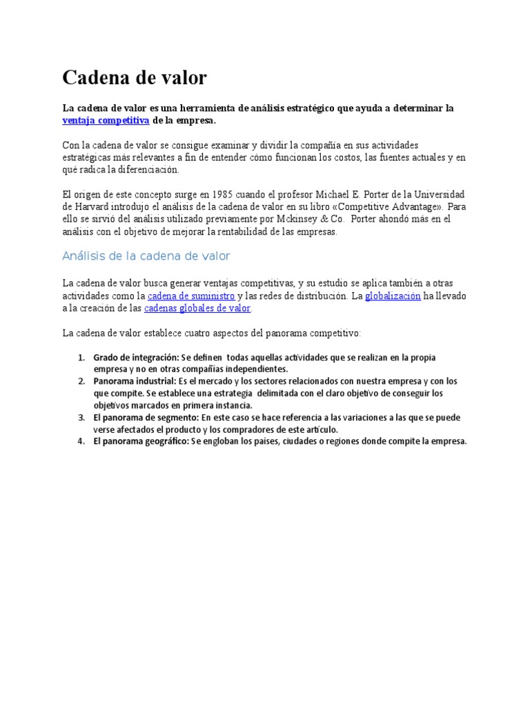 Diferencias entre cadena de valor y suministro | PDF | Cadena de valor ...